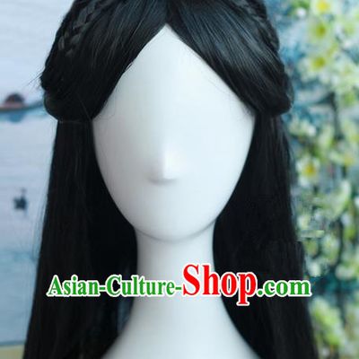 Traditional Handmade Ancient Chinese Tang Dynasty Princess Wig, Ancient Hanfu Dance Chinese Empress Wig for Women
