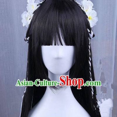 Traditional Handmade Ancient Chinese Han Dynasty Princess Hair Decoration and Wig Complete Set, Ancient Chinese Young Lady Headwear and Wig for Women