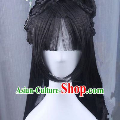 Traditional Handmade Ancient Chinese Han Dynasty Princess Hair Decoration and Wig Complete Set, Ancient Chinese Young Lady Headwear and Wig for Women