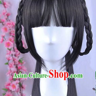 Traditional Handmade Ancient Chinese Han Dynasty Princess Wig Complete Set, Ancient Chinese Palace Young Lady Wig for Women