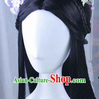 Traditional Handmade Ancient Chinese Han Dynasty Imperial Princess Hair Decoration and Wig Complete Set, Ancient Chinese Palace Lady Headwear and Wig for Women