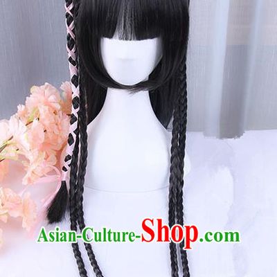 Traditional Handmade Ancient Chinese Han Dynasty Imperial Princess Hair Decoration and Wig Complete Set, Ancient Chinese Palace Young Lady Headwear and Wig for Women
