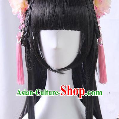 Traditional Handmade Ancient Chinese Han Dynasty Imperial Princess Hair Decoration and Wig Complete Set, Ancient Chinese Palace Young Lady Headwear and Wig for Women