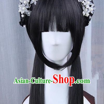 Traditional Handmade Ancient Chinese Han Dynasty Imperial Princess Hair Decoration and Wig Complete Set, Ancient Chinese Young Lady Headwear and Wig for Women