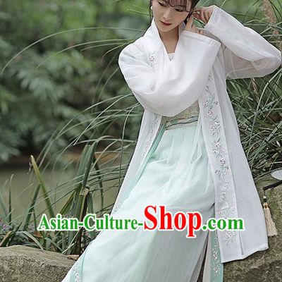 Traditional Ancient Chinese Female Costume Embroidered Flowers Cardigan Blouse and Dress Complete Set, Elegant Hanfu Clothing Chinese Ming Dynasty Embroidered Palace Princess Clothing for Women