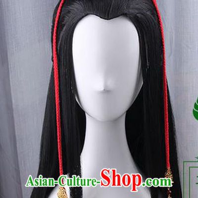 Traditional Handmade Ancient Chinese Tang Dynasty Imperial Prince Wedding Hair Decoration and Wig Complete Set, Ancient Chinese Swordsman Headwear and Wig for Men
