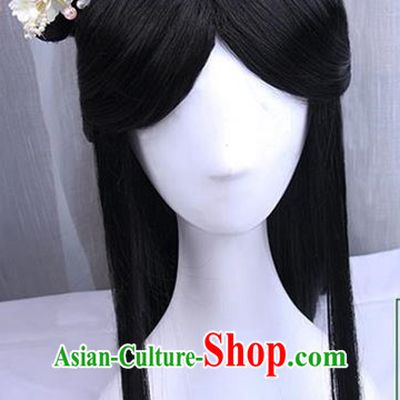 Traditional Handmade Ancient Chinese Tang Dynasty Imperial Princess Hair Decoration and Wig Complete Set, Ancient Chinese Young Lady Headwear and Wig for Women