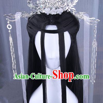 Traditional Handmade Ancient Chinese Tang Dynasty Imperial Empress Hair Decoration and Wig Complete Set, Ancient Chinese Queen Headwear and Wig for Women