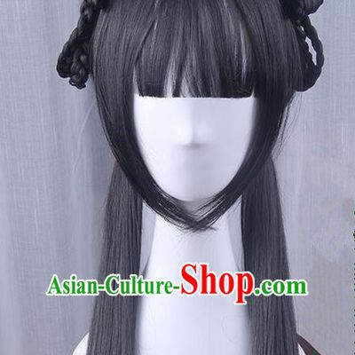 Traditional Handmade Ancient Chinese Han Dynasty Imperial Princess Wig Complete Set, Ancient Chinese Young Lady Wig for Women