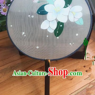 Traditional Handmade Ancient Chinese Han Dynasty Imperial Princess Painting Chaenomeles Speciosa Round Hanfu Silk Fan for Women