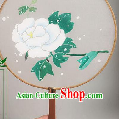 Traditional Handmade Ancient Chinese Han Dynasty Imperial Princess Painting Peony Round Hanfu Silk Fan for Women