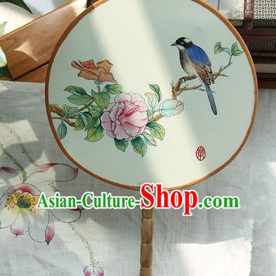 Traditional Handmade Ancient Chinese Tang Dynasty Imperial Princess Painting Flowers Palace Lady Round Hanfu Silk Fan for Women