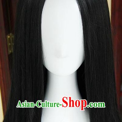 Traditional Handmade Ancient Chinese Tang Dynasty Imperial Princess Wig, Ancient Chinese Cosplay Fairy Palace Young Lady Straight Hair Wig for Women