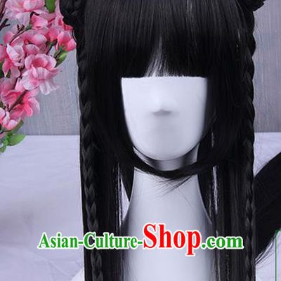Traditional Handmade Ancient Chinese Han Dynasty Imperial Princess Wig, Ancient Chinese Cosplay Fairy Palace Young Lady Hair Wig for Women