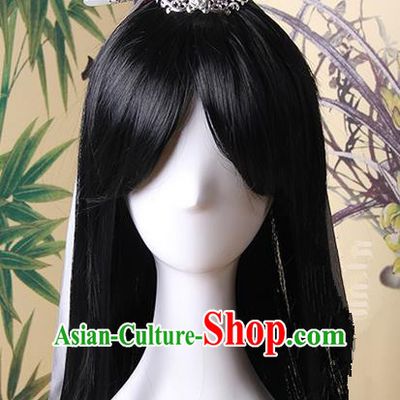Traditional Handmade Ancient Chinese Tang Dynasty Imperial Prince Hair Decoration and Wig Complete Set, Ancient Chinese Swordsman Headwear and Wig for Men