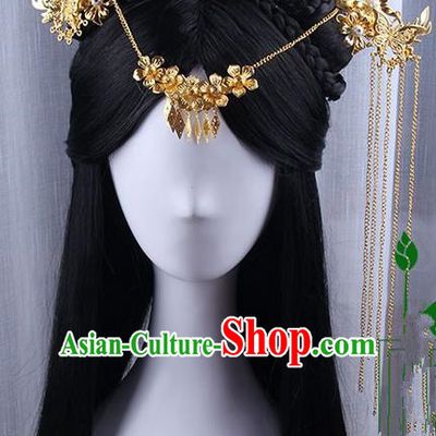 Traditional Handmade Ancient Chinese Tang Dynasty Imperial Empress Wedding Hair Decoration and Wig Complete Set, Ancient Chinese Cosplay Fairy Queen Peony Headwear and Wig for Women