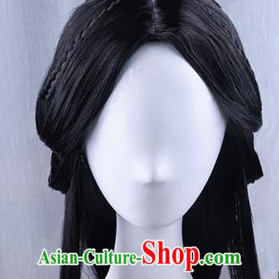 Traditional Handmade Ancient Chinese Han Dynasty Imperial Princess Fairy Wig, Ancient Chinese Cosplay Fairy Palace Young Lady Hair Wig for Women