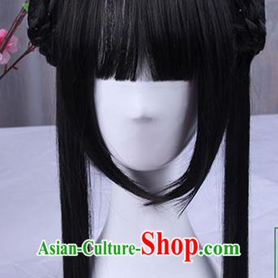 Traditional Handmade Ancient Chinese Han Dynasty Imperial Princess Wig, Ancient Chinese Hanfu Cosplay Fairy Young Lady Wig for Women