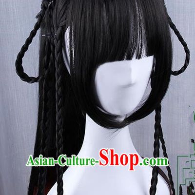 Traditional Handmade Ancient Chinese Han Dynasty Imperial Princess Wig, Ancient Chinese Hanfu Cosplay Fairy Young Lady Wig for Women