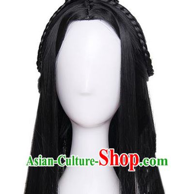 Traditional Handmade Ancient Chinese Tang Dynasty Imperial Princess Fairy Wig, Ancient Chinese Cosplay Fairy Palace Young Lady Hair Wig for Women