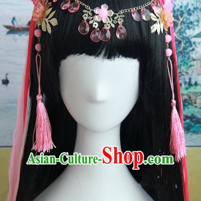 Traditional Handmade Ancient Chinese Han Dynasty Imperial Empress Hair Decoration and Wig Complete Set, Ancient Chinese Cosplay Fairy Queen Hanfu Headwear and Wig for Women