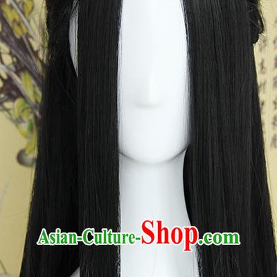 Traditional Handmade Ancient Chinese Tang Dynasty Imperial Prince Hair Decoration and Wig Complete Set, Ancient Chinese Swordsman Headwear and Wig for Men