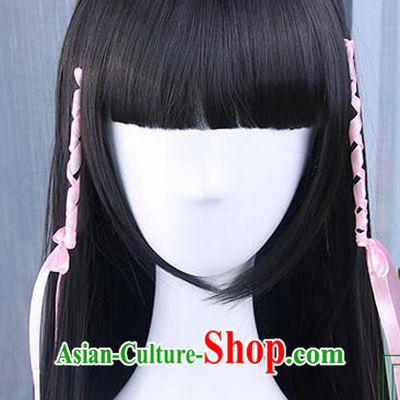 Traditional Handmade Ancient Chinese Han Dynasty Imperial Princess Pink Hair Decoration and Wig Complete Set, Ancient Chinese Cosplay Fairy Queen Hanfu Headwear and Wig for Women