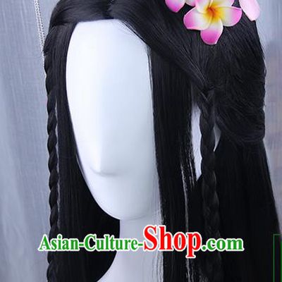 Traditional Handmade Ancient Chinese Tang Dynasty Imperial Empress Hair Decoration and Wig Complete Set, Ancient Chinese Cosplay Fairy Queen Flowers Hairpin and Wig for Women