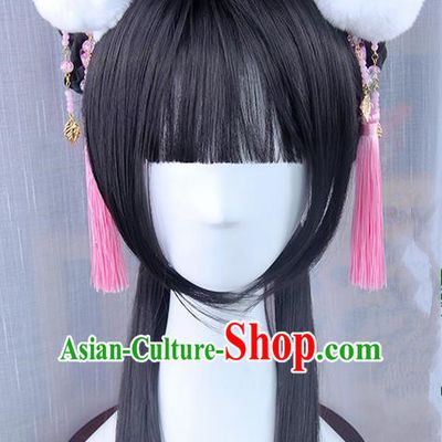 Traditional Handmade Ancient Chinese Han Dynasty Imperial Princess Hair Decoration and Hair Wig Complete Set, Ancient Chinese Young Lady Headwear and Wig for Women