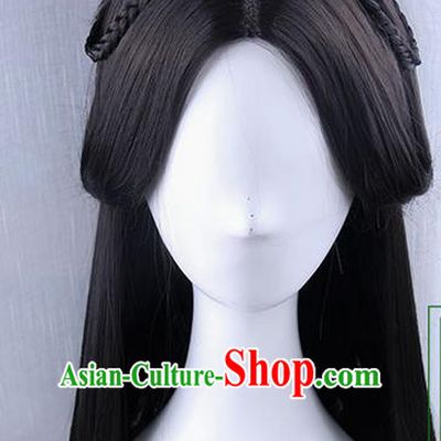 Traditional Handmade Ancient Chinese Han Dynasty Imperial Princess Wig, Ancient Chinese Hanfu Cosplay Fairy Palace Lady Queen Wig for Women