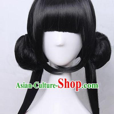 Traditional Handmade Ancient Chinese Han Dynasty Imperial Princess Wig, Ancient Chinese Hanfu Cosplay Fairy Young Lady Swordsman Wig for Women