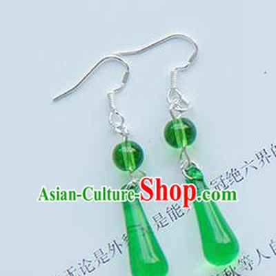 Traditional Handmade Chinese Ancient Princess Classical Hanfu Accessories Jewellery Green Crystal Earrings Eardrop for Women