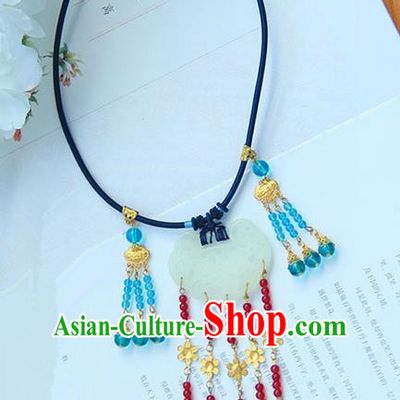 Traditional Handmade Chinese Ancient Princess Classical Hanfu Accessories Jewellery Jade Necklace for Women