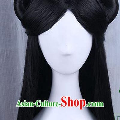 Traditional Handmade Ancient Chinese Han Dynasty Imperial Princess Wig, Ancient Chinese Hanfu Cosplay Fairy Queen Young Lady Wig for Women