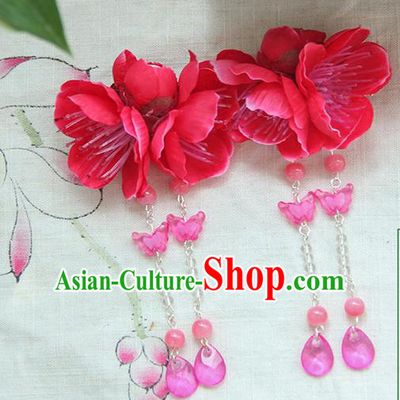 Traditional Handmade Chinese Ancient Princess Classical Hanfu Accessories Jewellery Silk Flowers Hair Sticks Hair Claws, Tassel Hair Fascinators Hairpins for Women