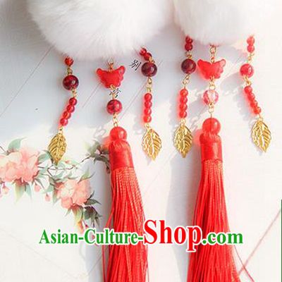 Traditional Handmade Chinese Ancient Princess Classical Hanfu Accessories Jewellery Venonat Red Tassel Hair Step Shake Hair Claws, Hanfu Tassel Hair Fascinators Hairpins for Women