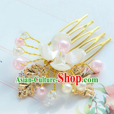 Traditional Handmade Chinese Ancient Princess Classical Hanfu Accessories Jewellery Pearl Hair Step Shake Hair Claws, Hair Comb Hairpins for Women