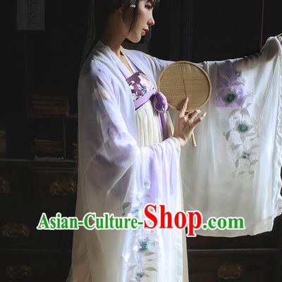 Traditional Ancient Chinese Female Costume Embroidered Wide Sleeve Cardigan, Elegant Hanfu Clothing Wearing Silks Chinese Ming Dynasty Embroidered Palace Princess Dress for Women