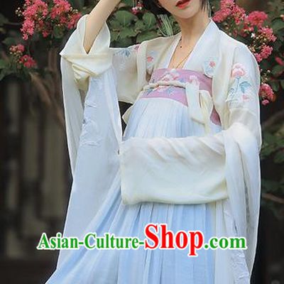 Traditional Ancient Chinese Female Costume Embroidered Two Pieces Dress, Elegant Hanfu Clothing Chinese Tang Dynasty Embroidered Palace Princess Dress for Women