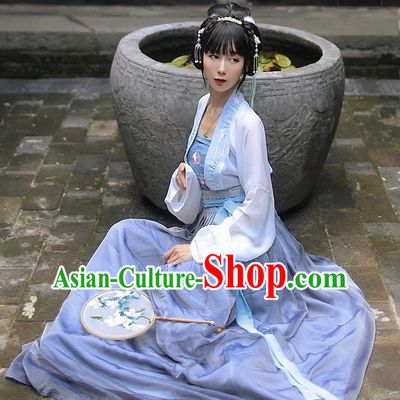 Traditional Ancient Chinese Female Costume Embroidered Two Pieces Blouse and Dress Complete Set, Elegant Hanfu Clothing Chinese Tang Dynasty Embroidered Peony Palace Princess Dress for Women