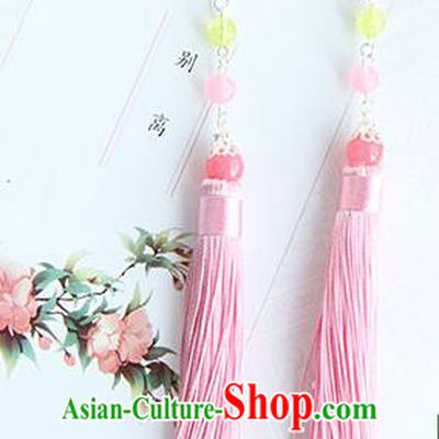 Traditional Handmade Chinese Ancient Princess Classical Hanfu Accessories Jewellery Silk Flowers Pink Tassel Hair Step Shake Hair Claws, Tassel Hair Fascinators Hairpins for Women