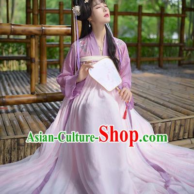 Traditional Ancient Chinese Female Costume Embroidered Flowers Dress Complete Set, Elegant Hanfu Clothing Chinese Tang Dynasty Embroidered Palace Princess Clothing for Women