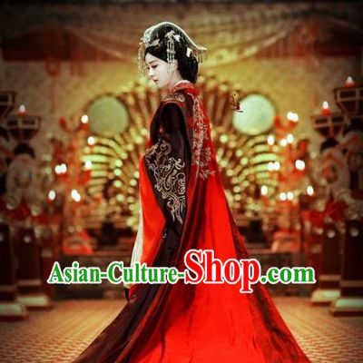 Traditional Ancient Chinese Imperial Empress Costume, Elegant Hanfu Wedding Dress Chinese Han Dynasty Imperial Empress Tailing Embroidered Phoenix Clothing for Women