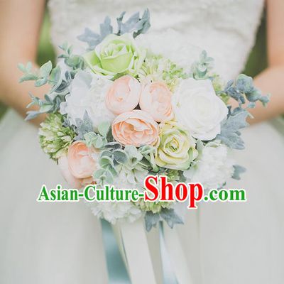 Top Grade Classical Wedding Silk Flowers, Bride Holding Emulational Flowers, Hand Tied Bouquet Flowers for Women