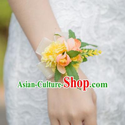Top Grade Classical Wedding Silk Flowers, Bride Emulational Wrist Flowers Bridesmaid Bracelet Flowers for Women