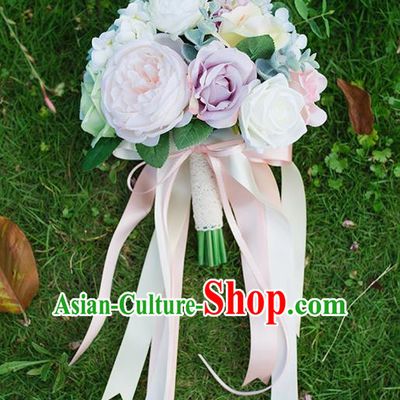 Top Grade Classical Wedding Silk Flowers, Bride Holding Emulational Flowers, Hand Tied Bouquet Flowers for Women