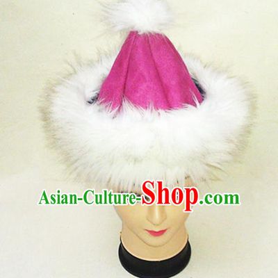 Traditional Chinese Mongol Nationality Dancing Accessories Headdress, Mongolian Folk Dance Ethnic Children Headwear China Mongolian Minority Palace Princess Pink Deer Velvet Hat for Kids