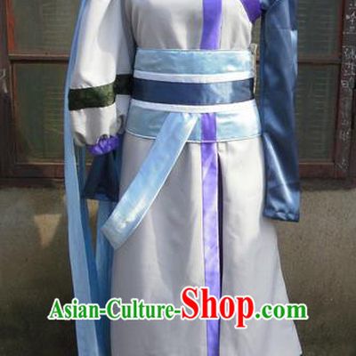Traditional Ancient Chinese Classical Cartoon Character Uniform Cosplay Game Role Qin Dynasty Swordsman White Costume Complete Set for Men