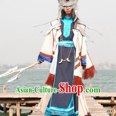 Traditional Ancient Chinese Classical Cartoon Character Uniform Cosplay Game Role Wu Xian Qin Dynasty Swordmen Costume and Headwear Complete Set for Men