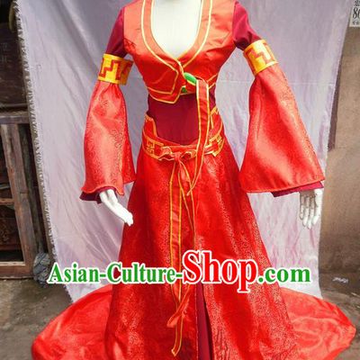 Traditional Ancient Chinese Classical Cartoon Character Uniform Cosplay Game Role Han Dynasty Swordmen Red Costume Complete Set for Women